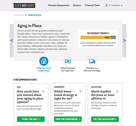 Mockup of Living My Way results page