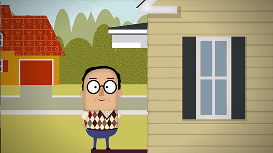 Illustration of a man outside his house